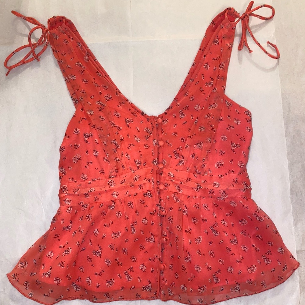 Abercrombie & Fitch button up top, hot pink & floral pattern. Size XS